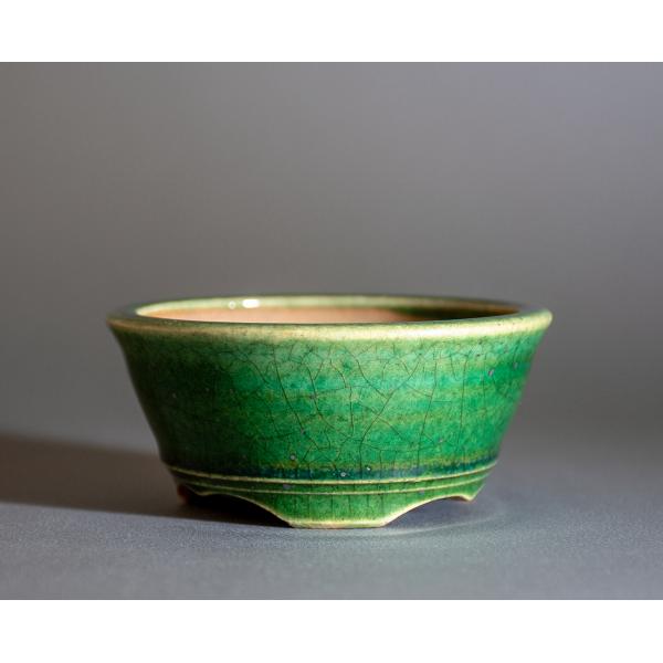 盆栽鉢　織部釉丸盆栽鉢　小品盆栽鉢　ミニ盆栽鉢　國井正子鉢　p1083