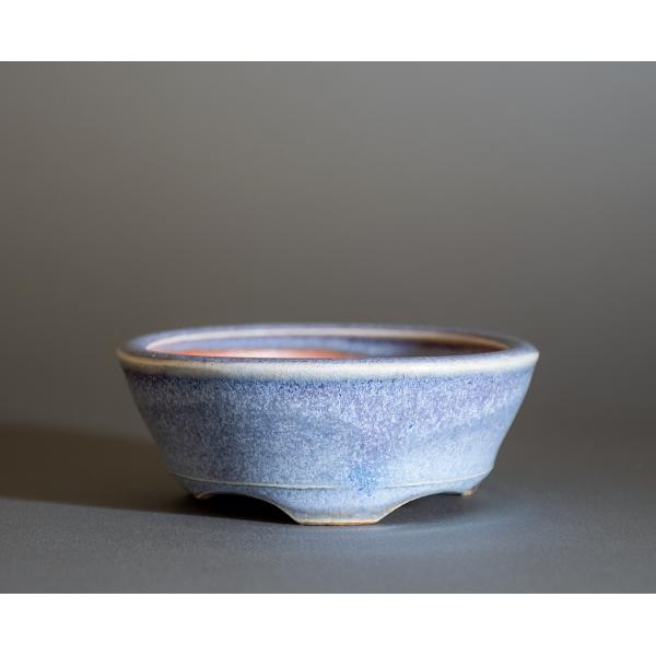 盆栽鉢　青流紋釉丸盆栽鉢　小品盆栽鉢　小さな盆栽鉢　國井正子鉢　p1093