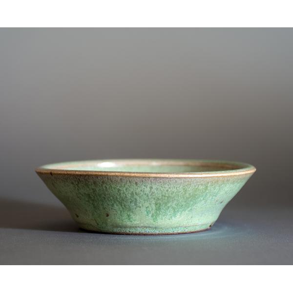 盆栽鉢　黄緑流紋釉 丸盆栽鉢　小品盆栽鉢　國井正子鉢　p1108