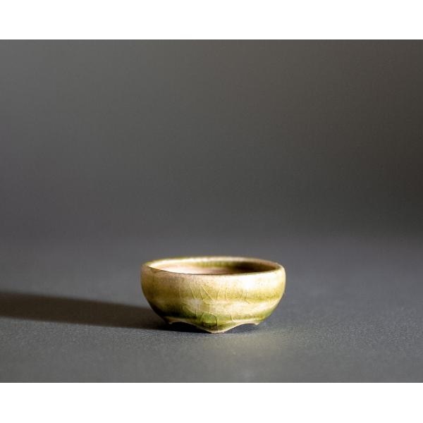 プチ盆栽鉢　緑灰釉 丸盆栽鉢　小鉢　小さい鉢　p1116