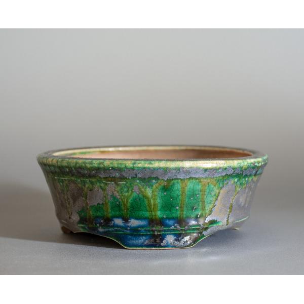 盆栽鉢　織部釉丸盆栽鉢　小品盆栽鉢　ミニ盆栽鉢　國井正子鉢　p1125