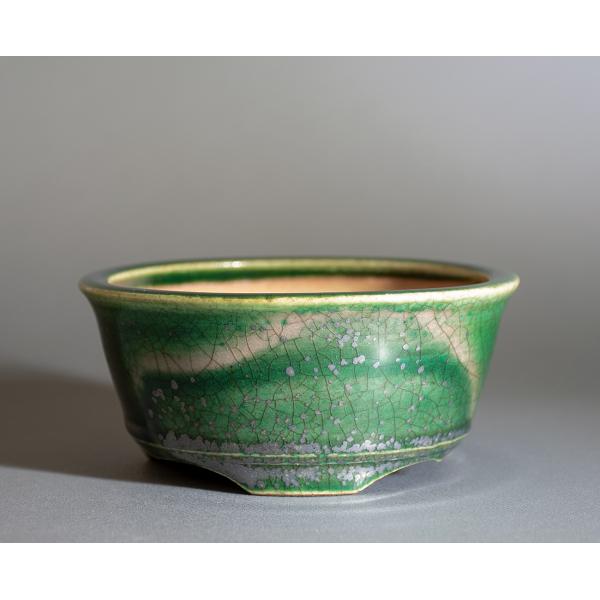 盆栽鉢　織部釉丸盆栽鉢　小品盆栽鉢　ミニ盆栽鉢　國井正子鉢　p1126