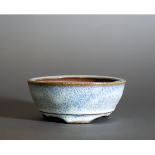 盆栽鉢　白流紋釉丸盆栽鉢　小品盆栽鉢　小さな盆栽鉢　p1150