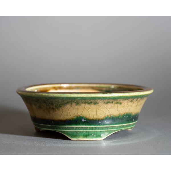 盆栽鉢　織部釉丸盆栽鉢　小品盆栽鉢　ミニ盆栽鉢　國井正子鉢　p1169