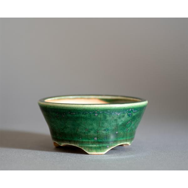 ミニ盆栽鉢　織部釉 丸盆栽鉢　小さな盆栽鉢　國井正子盆栽鉢　盆栽鉢作家　p1313