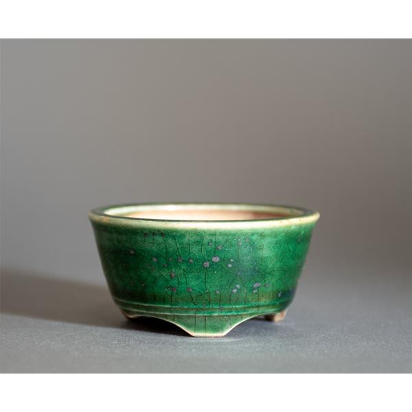 ミニ盆栽鉢　織部釉 丸盆栽鉢　小さな盆栽鉢　國井正子盆栽鉢　盆栽鉢作家　p1319
