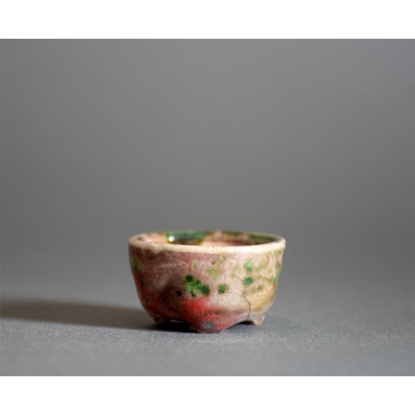 プチ盆栽鉢　織部釉 丸盆栽鉢　小鉢　小さい鉢　國井正子盆栽鉢　盆栽鉢作家　p1320