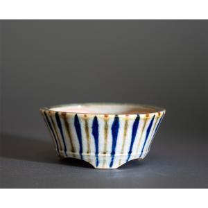 ミニ盆栽鉢 下絵付透明釉丸盆栽鉢 國井正子盆栽鉢 小さな鉢 盆栽鉢作家