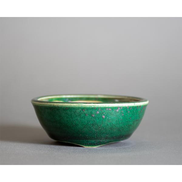 ミニ盆栽鉢　織部釉 丸盆栽鉢　小さな盆栽鉢　國井正子盆栽鉢　盆栽鉢作家　p1344