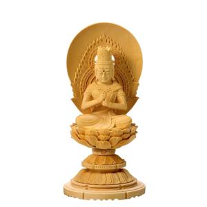 仏像 柘植 丸台座(蓮華) 大日如来 飛天光背 金泥有 2.5寸 : 仏壇・仏具