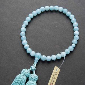 数珠 女性用 カイヤナイト8mm 共 正絹襲房 アサギに忘れな草 京念珠