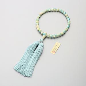 数珠 女性用 カイヤナイト8mm 共 正絹襲房 アサギに忘れな草 京念珠