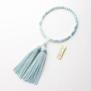 数珠 女性用 二連 本水晶丸玉 108玉 ブルークォーツ 正絹房 京 数珠 女性用 二連 本水晶丸玉 108玉 ブルークォーツ 正絹房 京