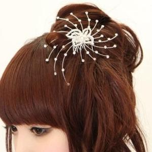 メール便送料無料ヘッドアクセ　ラインストーン　２連チェーン　ヘアクリップ(フラワー)独特の存在感で個性煌めくヘアアクセサリー　ヘッドドレス　ヘアクリッ