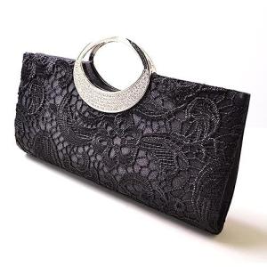即納パーティーバッグ 嬉しい大きめサイズ レースビジューハンドル2wayバッグ（ブラック）パーティーバッグ 結婚式 クラッチバッグ 披露宴 フォーマル