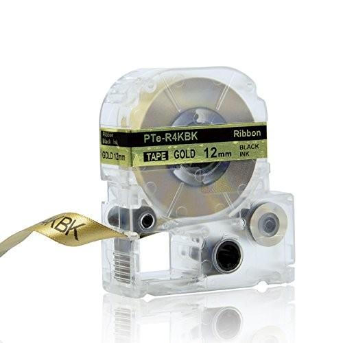 キングジム テプラPRO用 互換 りぼんテープカートリッジ ゴールド生地 黒文字 12mm〔互換〕