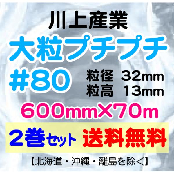 〔川上産業 直送〕川上産業 ＃80 600mm×70m巻 2巻セット 大粒 エアパッキン プチプチ ...