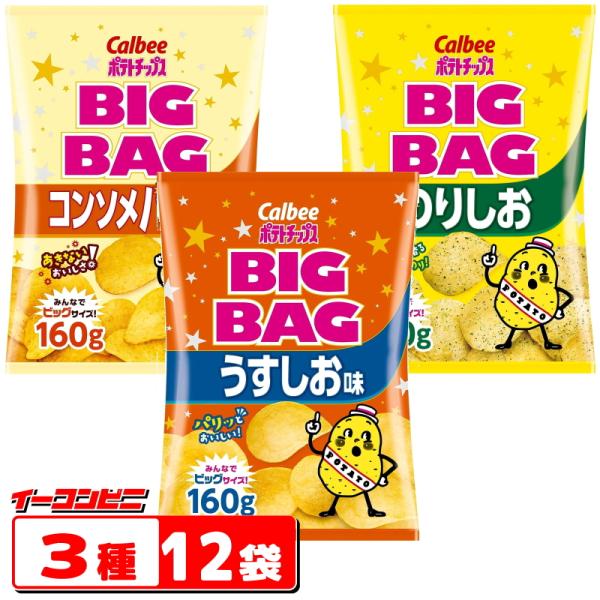 カルビー ポテトチップス BIGBAG(ビッグバッグ) 160g 3種各4袋セット(計12袋) うす...