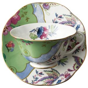 【お取り寄せ】 ウェッジウッド カップ＆ソーサー ティーカップ WEDGWOOD ハーレクイン コレクション バタフライブルーム グリーン｜e-cross