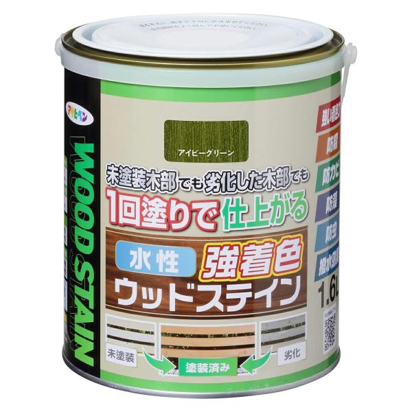 塗料 水性強着色ウッドステイン 1.6L ×6缶 アイビーグリーン アサヒペン 水性塗料 ペンキ 水...