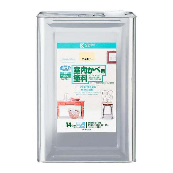 ペンキ 水性室内かべ用塗料 14kg アイボリー カンペハピオ 塗料 水性塗料 屋内用 壁面 防カビ...