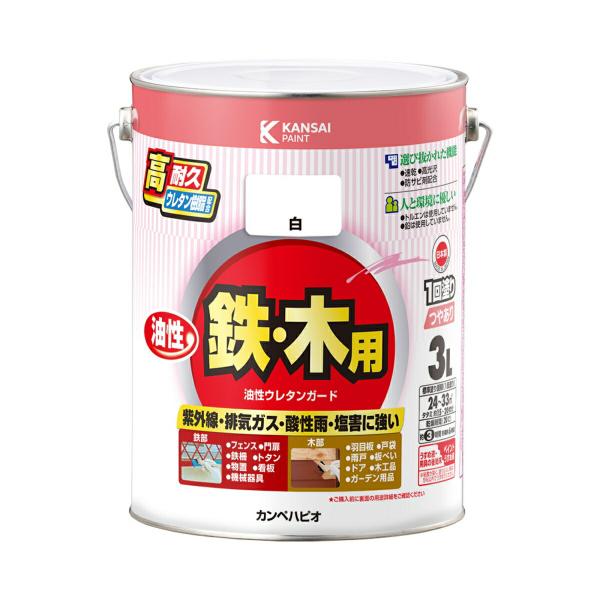 まとめ買い 4缶入 油性ウレタンガード 白 3L カンペハピオ 鉄・木用 つやあり 高耐久 ウレタン...