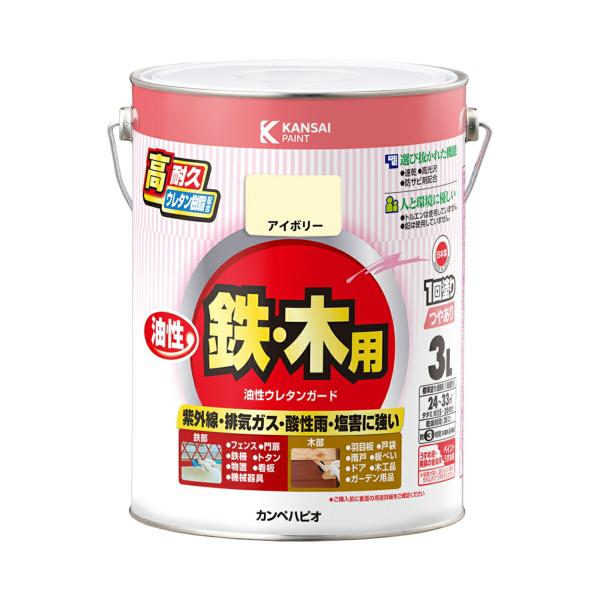 まとめ買い 4缶入 油性ウレタンガード アイボリー 3L カンペハピオ 鉄・木用 つやあり 高耐久 ...