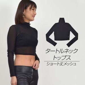 ダンストップス タートルネックショート丈シースルートップス ダンス 衣装 ハイネック 長袖 インナー メッシュ FI90913 [M便 1/3]