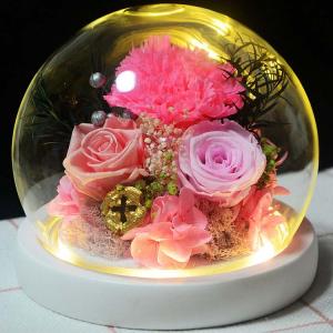 送料無料 プリザーブドフラワー カーネーション 永生花 枯れない花 バラ 薔薇 ローズ プレゼント ガラスポット ドライフラワー ボックス付 LEDライト付