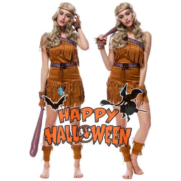 M〜XLハロウィン衣装 大人用 女性用 インディアン コスプレ アボリジン コスチューム 原始人 野...
