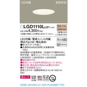 Panasonic（パナソニック） LGD1108LLE1 ダウンライト 電球色 浅型8H