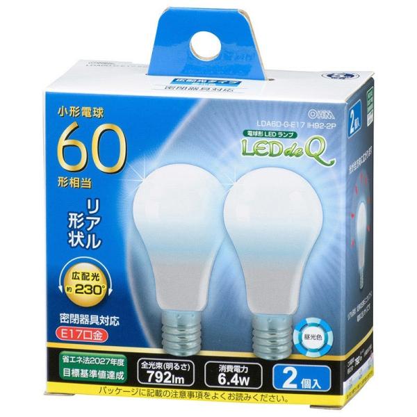 オーム電機  ケース販売特価 10個セット  LED電球 小形 E17 60形相当 昼光色 2個入り...