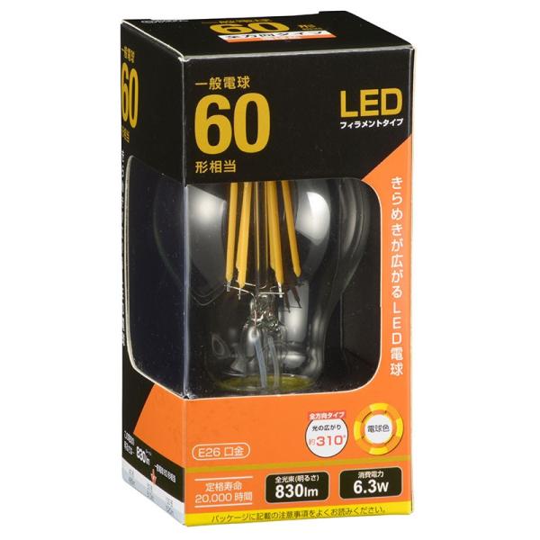 オーム電機  LED電球 フィラメント E26 60形相当 [品番]06-3463  LDA6L C...