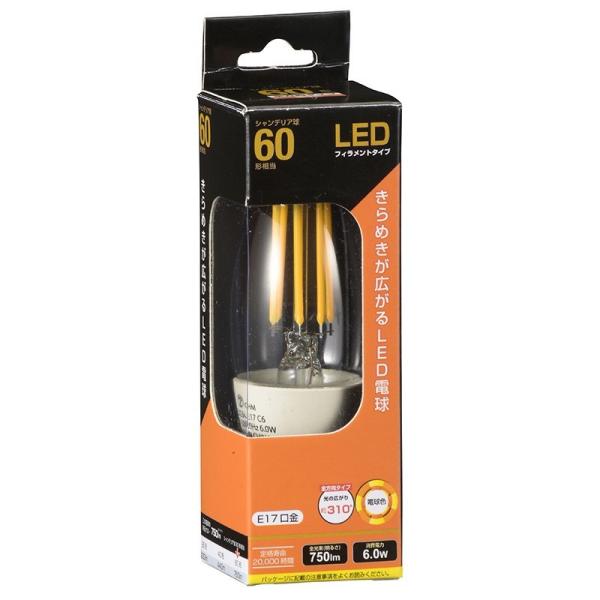 オーム電機  ケース販売特価 12個セット LED電球 フィラメント シャンデリア形 E17 60形...