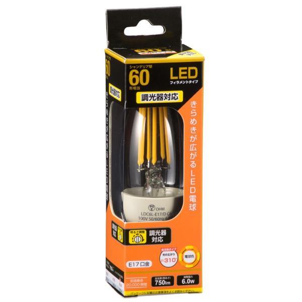 オーム電機  LED電球 フィラメント シャンデリア形 E17 60形相当 調光器対応 [品番]06...