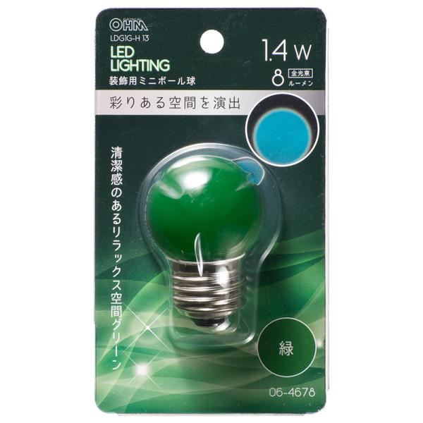 オーム電機  LEDミニボール球装飾用 G40/E26/1.4W/8lm/緑色 [品番]06-467...