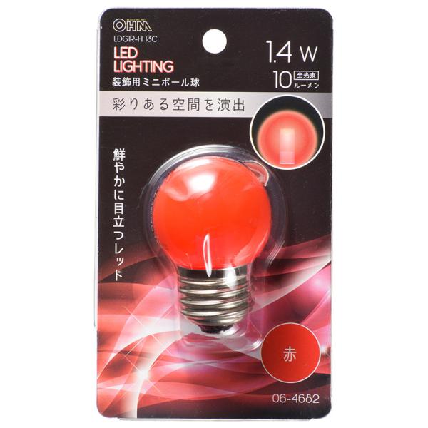 オーム電機  LEDミニボール球装飾用 G40/E26/1.4W/10lm/クリア赤色 [品番]06...