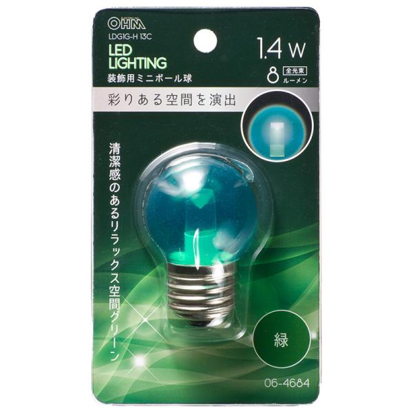 オーム電機  LEDミニボール球装飾用 G40/E26/1.4W/8lm/クリア緑色 [品番]06-...