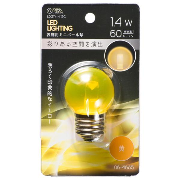 オーム電機  LEDミニボール球装飾用 G40/E26/1.4W/60lm/クリア黄色 [品番]06...