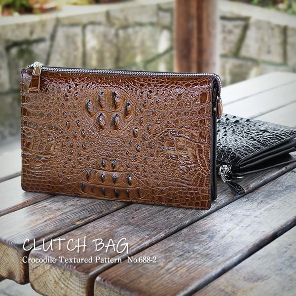 クラッチバッグ  クロコ 鞄  セカンドバッグ 黒 茶 長財布  ビジネス 【688-2】 【e-d...