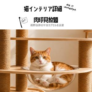 キャットタワー 木製 宇宙船 大型 スリム 猫...の詳細画像3