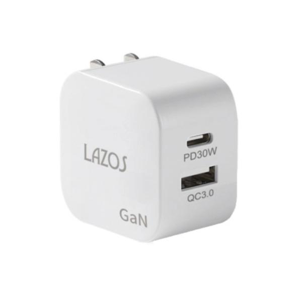 Lazos 窒化ガリウム採用 GaN AC充電器 30W C(PD)+Aポート【L-ACG-PD30...