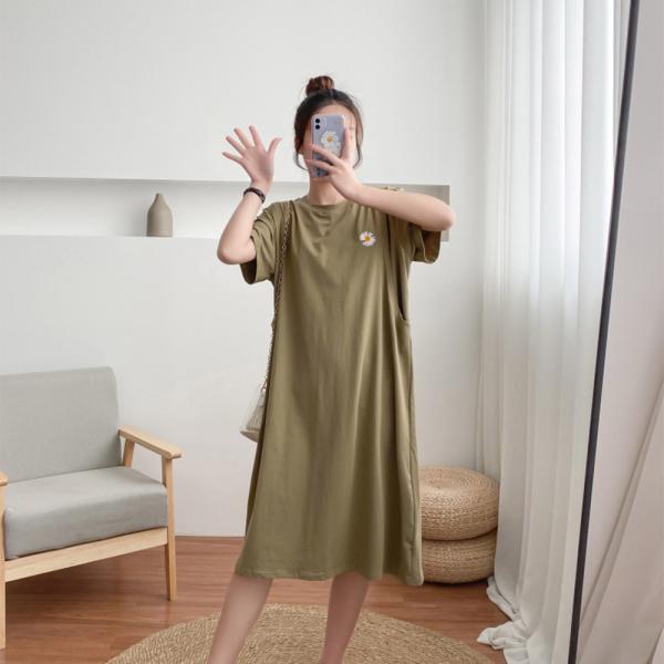 マタニティウェア 半袖 ワンピース 夏 春 ロング丈 授乳用 授乳ワンピース 授乳服 ルームワンピー...