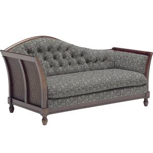 カリモク WC55モデル WC5504 肘掛けカウチソファ― 布張り花柄 籐ラタン カントリー調 コ...