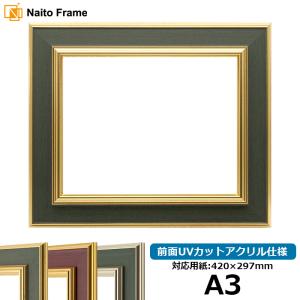 【塗装ムラ・キズ有】デッサン額縁 9583/Gグリーン A3（420×297mm） 前面UVカットアクリル仕様｜e-frame