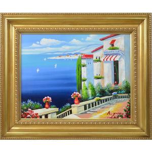 青い花　油絵　F6(410×318mm) 室田彰 『信州菜の花』 作品サイズ： F6（410×318mm） 大額 : 額縁専門
