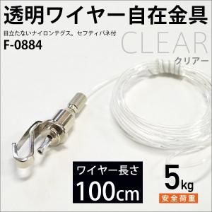 額吊 金具 ピクチャーレール用 ナイロンテグス自在（透明ワイヤー/セフティバネ付き） 100cm F-0884 福井金属工芸｜e-frame