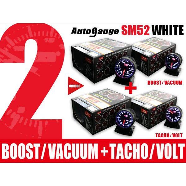 オートゲージ 2点セット ブースト/バキューム計＋タコメーター/電圧計 SM52Φ ホワイトLED ...
