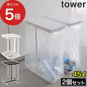 スリム蓋付き 分別ゴミ袋ホルダー タワー 45L 2個組 tower ゴミ箱 フタ付き 角型 大容量 45L 目隠し 時短 2個セット 分別 スリム シンプル フレーム おしゃれ｜e-goods