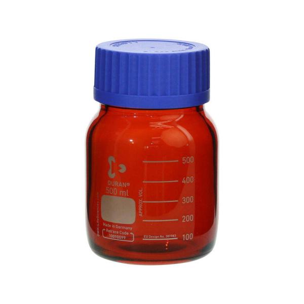 ネジ口瓶広口GLS-80 茶 500ml 青キャップ付